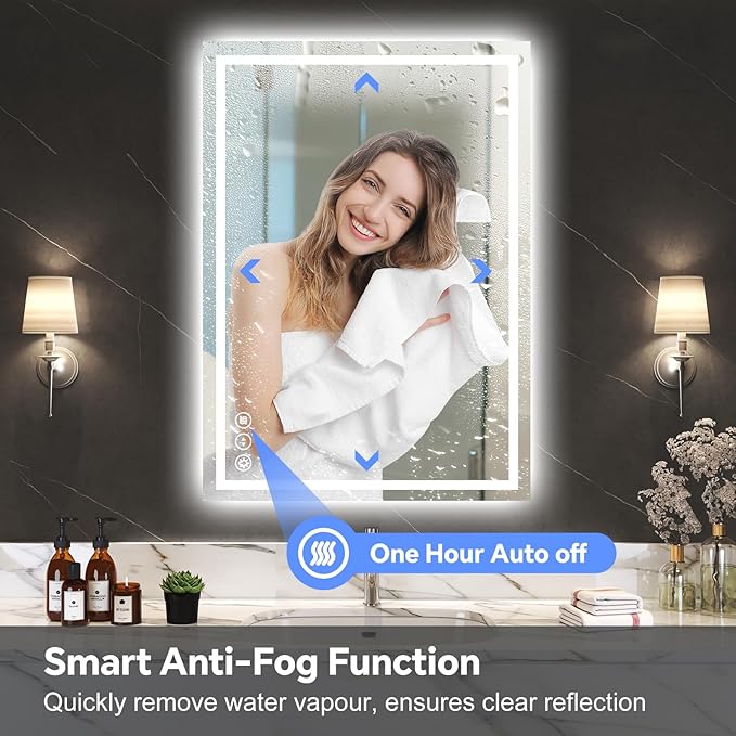 LED Bathroom Mirror 24x32 Inch Anti-Fog Bathroom Mirror with Lights, Wall Mounted Lighted Vanity Mirrors, Dimmable, Backlit + Front Lit, Smart Bathroom Vanity Mirror with 3 Colors Temperature