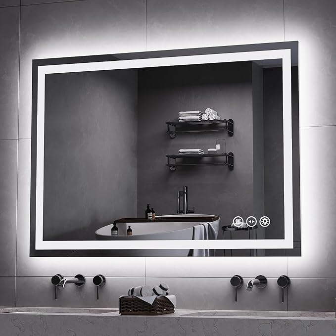 LED Bathroom Mirror 30x40 Inch Anti-Fog Bathroom Mirror with Lights, Wall Mounted Lighted Vanity Mirrors, Dimmable, Backlit + Front Lit, Smart Bathroom Vanity Mirror with 3 Colors Temperature