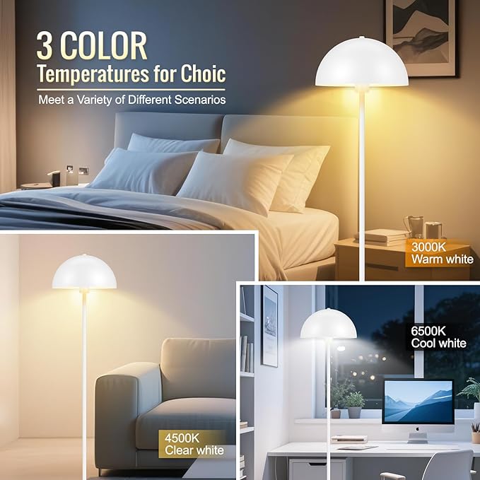 Modern Floor Lamps for Living Room, White Metal Mushroom Lamp, 66" Tall Corner Lamp, Footswitch, Bright Industrial Standing Lamps for Bedroom Nursery, Mid Century Modern Home Decor(E26 Base, NO BULB)