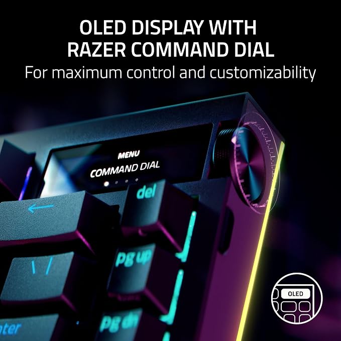 Razer BlackWidow V4 Pro 75% Wireless Gaming Keyboard, Orange Switches | Tactile & Quiet Switches, OLED Display, Hot Swappable, 4K Hz Wireless, Bluetooth, Command Dial, Chroma RGB, Razer Snap Tap