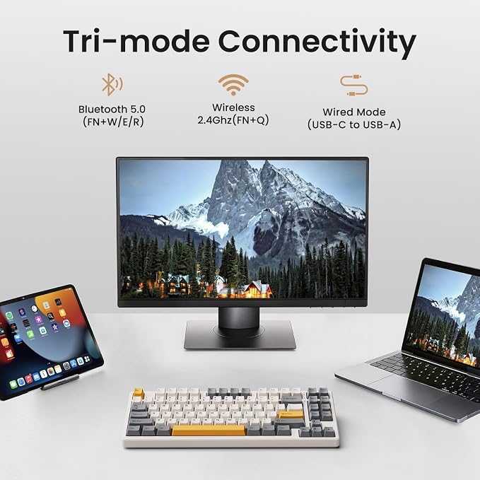 Kisnt KN85 Wireless Mechanical Keyboard, 75% Layout, Bluetooth/2.4GHz/USB-C, Custom RGB Backlit, Hot-Swappable Linear Switch, Creamy Sound for Gaming/Typing (Retro Beige)