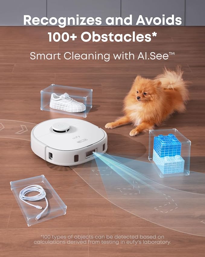 eufy X10 Pro Omni Robot Vacuum and Mop, Dual Mops, 12 mm Auto-Lift, White | 8,000 Pa Suction, Carpet Detection, AI Obstacle Avoidance, Auto Mop Washing & Drying, Self-Emptying Station