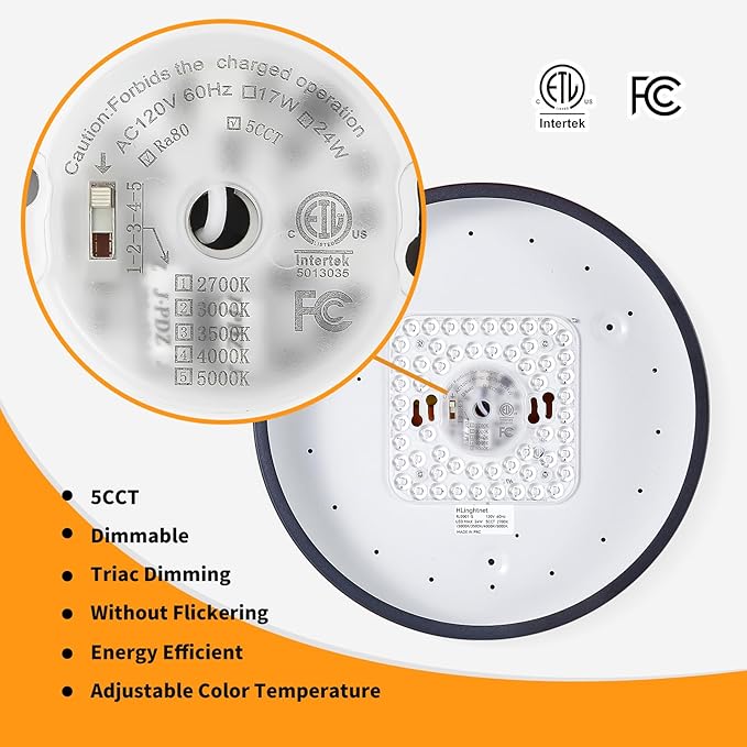 Black Flush Mount Ceiling Light 12 inch LED Dimmable Ceiling Lamp 24W 5CCT(2700K-5000K) Modern Close to Ceiling Light Fixture for Bedroom Foyer Kitchen Entryway Closet Hallway