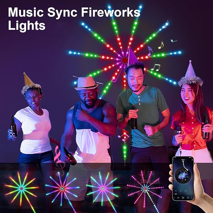 WiFi Bluetooth Smart Fireworks LED Light, Dream Colors LED Firework Lights Indoor with 16 Colors & 10 Lighting Modes, App and Remote Control, for Room, Party, Christmas, Festival Decor (12inchs)
