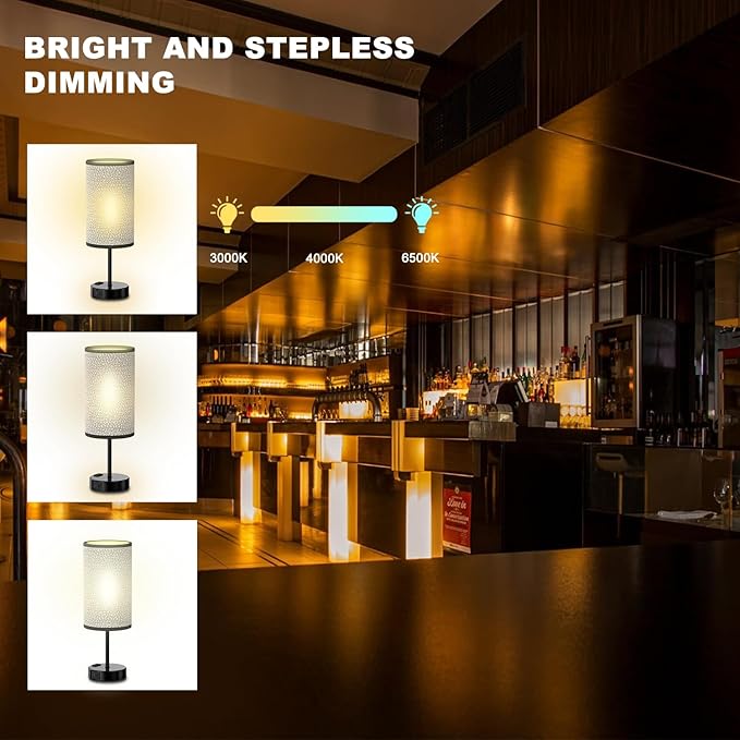 Table Lamp for Bedroom with Touch Control,Bedside Lamp with USB C+A Charging Ports& AC Outlets, Adjustable 3color LED Light for Home Decor/Nightstand/Bedroom/Office,Included Bulb and Fabric Lamp Shade