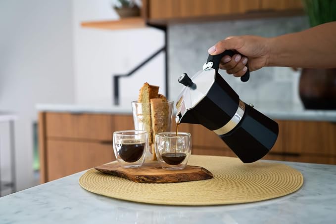 Bellemain Stovetop Espresso Maker, Italian Moka Pot, 3-Cup Black | Classic aluminum design brews rich espresso at home or camping, with an easy-to-use and easy-to-clean design.