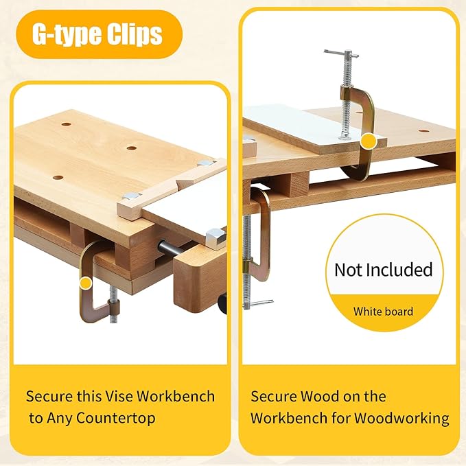 Portable Workbench Hard Woodworking Vise for Workbench, Desktop Work Table Work Bench with G-Type Fixing Clips and Limit Blocks, for Home, Woodworking Studios, Fixed for Processing Wood