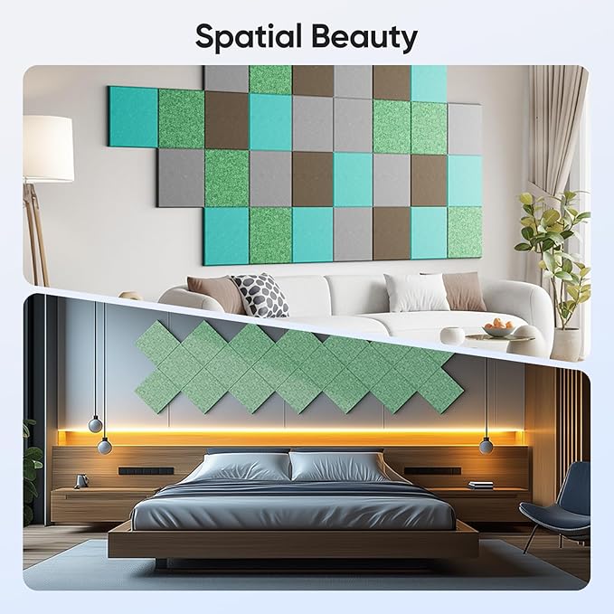 12 Pack 12" X 12" X 0.4" Acoustic Panels for Wall Sound Absorbing, Square Self-Adhesive Sound Panel, High Density Suitable for Multiple Scenarios(Forest Green)