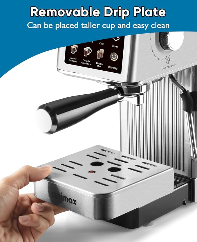 CUSIMAX Espresso Machine with Powerful Steam Wand for Latte & Cappuccino | 20Bar Compact Coffee Machine Stainless Steel Espresso Maker with 34oz Remevable Water Tank