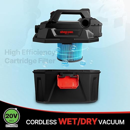 Shop-Vac 20V Cordless Wet/Dry Vacuum, 3-in-1 Portable Shop Vacuum Cleaner, Battery and Charger Included, Ideal for Jobsite, Garage, Car & Workshop