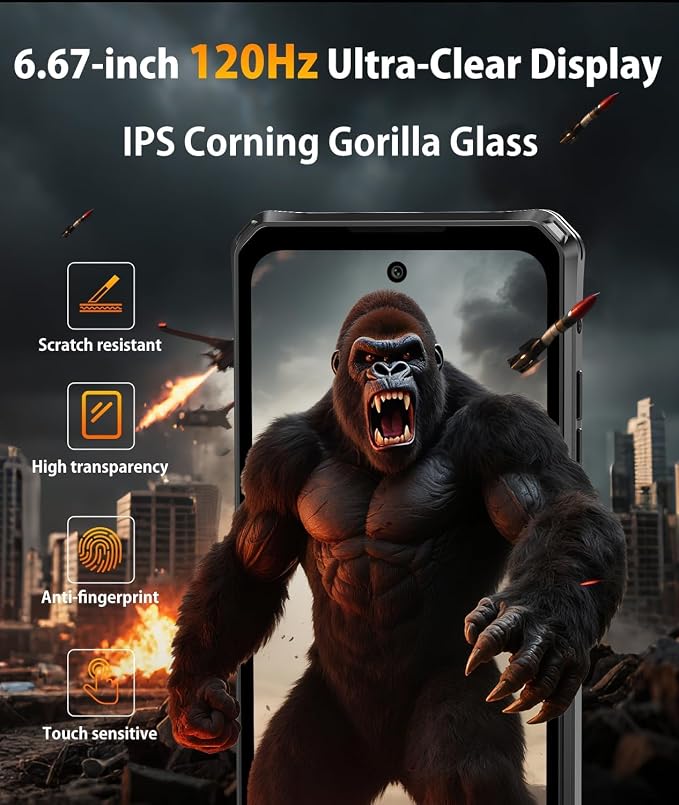 FOSSIBOT F114 28GB+256GB Rugged Phone-120Hz+6.67" Gorilla Glass, Slim 10.8mm Cell Phone Unlocked, Android 15 Waterproof Smartphone, 50MP AI Camera, 5000mAh Dual SIM 4G T-Mobile/NFC/IP68/IP69K(2026)