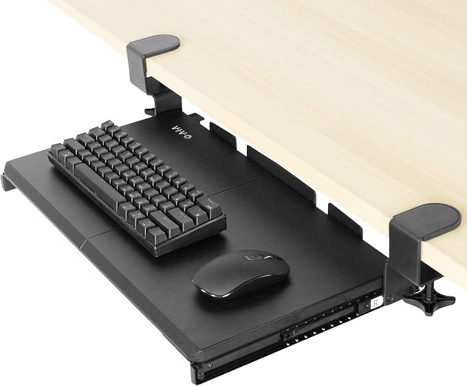 VIVO Small Keyboard Tray, Under Desk Pull Out with Extra Sturdy C Clamp Mount System, 20 Inches (26 Inches Including The Clamps) x 11 Inches Slide-Out Platform Computer Drawer for Typing, Black, | Keyboard Tray for Typing, Slide Out Platform, Extra Stu...