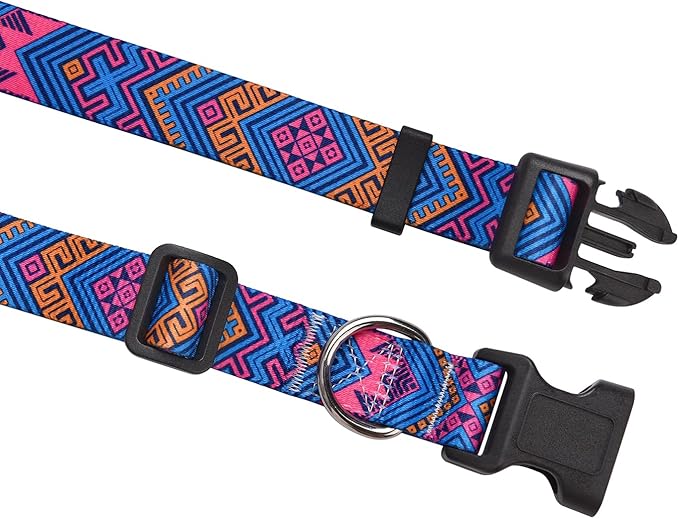 Dog Collar with Bohemia Floral Tribal Geometric Patterns - Soft Ethnic Style Collar Adjustable for Small Medium Large Dogs(Orange Ethnic Style,L)