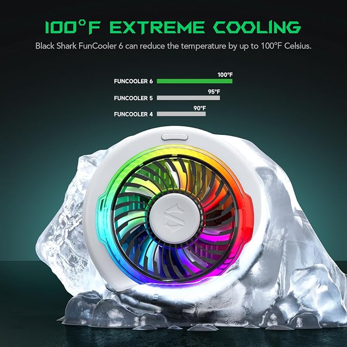 Black Shark FunCooler 6 Magnetic Cell Phone Cooler for Gaming, Portable Mobile Phone Cooling Fan with RGB Light, App-Controlled Cellphone Radiator for iPhone Magnetic Series/iPad (White)