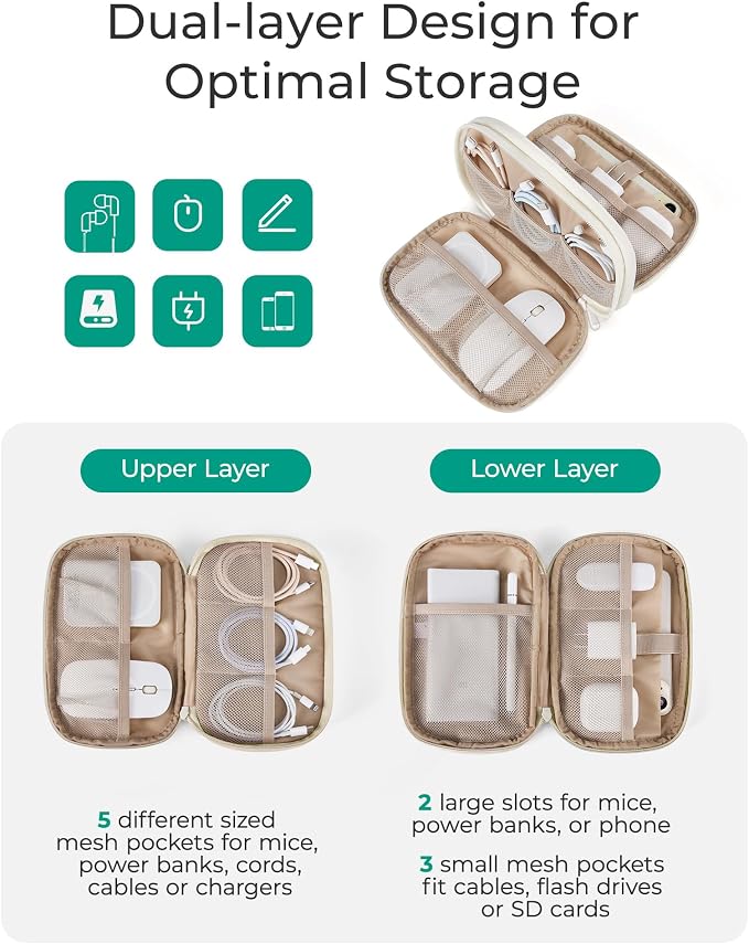 BAGSMART Electronics Organizer Travel Case, Cord Organizer for Women, Travel Cable Bag (Beige)