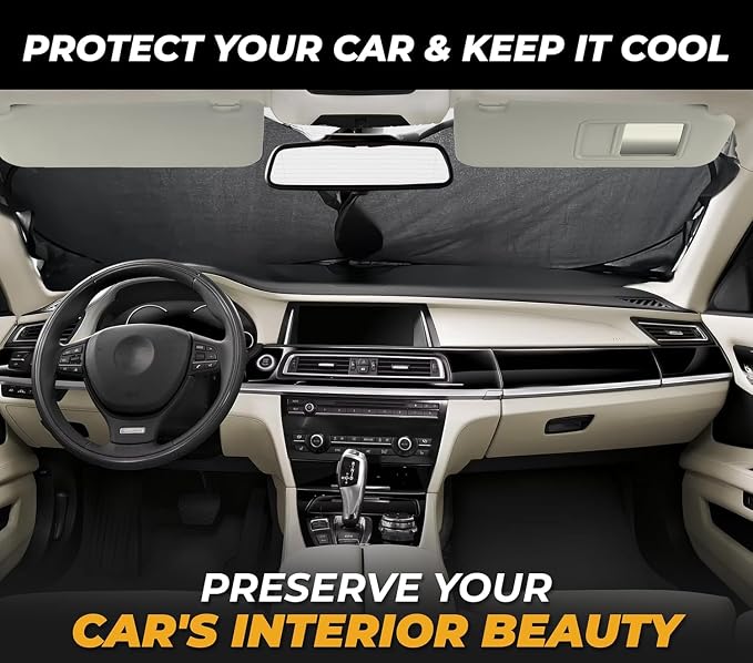 Autovir Car Windshield Sun Shade, 280T Reflective Front Visor Sun Blocker