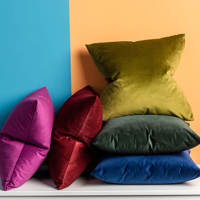 26x26 Decorative Velvet Euro Throw Pillow Covers Set of 2,Olive Green | JUSPURBET Cozy Soft Pillowcases with Invisible Zipper for Modern Couch Sofa Bed Living Room Bedroom Home Decor