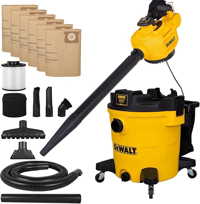 DEWALT 12 Gal Shop Vac, 5.5 HP Wet Dry Vac with Detachable Blower, High-Capacity Cleaner for Garage, Car, Workshop & Outdoor Leaves, All-in-1 DXV212PA (Reusable Bag)