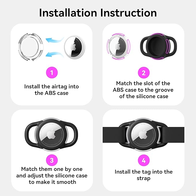 Waterproof Airtag Holder for Dog Collar, Soft Full-Body Protective Airtag Holder for Dog & Cat Collars, Ultra-Durable, Easy Installation, Lightweight Clear Airtag Case (Black, Small)