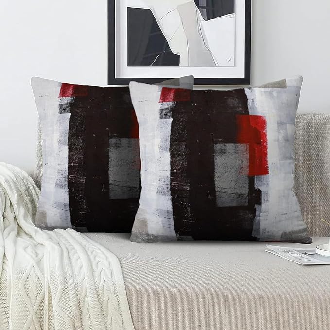 Throw Pillow Covers for Couch, 22x22 Inch, 2 Pack, Red Grey | Decorative Throw Pillow Covers Cushion Covers for Couch Bedroom Sofa Living Room