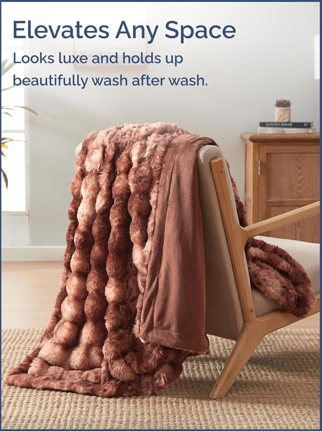 3D Fleece Bubble Blanket Twin - Rabbit Blanket - 60" x 80", Marble Brown | Soft Fluffy Faux Fur Blanket for Couch Sofa & Chair, Cozy Gifts for Women, Tie Dye Cloud Throw Bed Cover, Thick Plush Bedding
