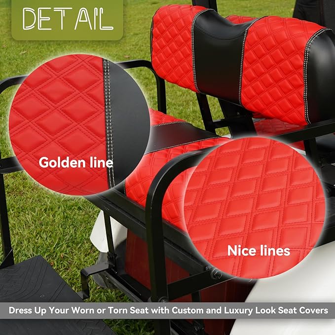 Golf Cart Front and Rear Seat Covers Waterproof and Sun Resistant Marine Grade Vinyl Leather Seat Cover Accessories for Yamaha Drive 2007-2016/Drive 2 2017+,Red(4PCS)