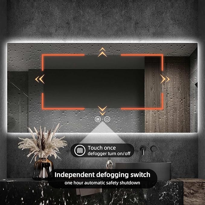 66 x 36 LED Bathroom Vanity Mirror, 3 Colors Four-Side Backlit Mirror Bathroom with Motion Sensor, Stepless Dimmable Wall Mirror with Lights, Anti-Fog, Rectangular, UL-Listed