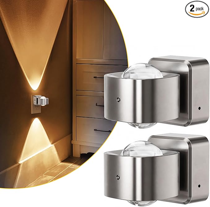 L LOHAS LED Night Light Projector, Night Lights Plug into Wall Light Sensor | Dusk to Dawn Sensor, Silver Swivel Nightlight for Kids, Soft White Ambient Lighting for Bathroom, Gaming Room,2 Pack