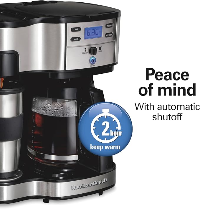 Hamilton Beach 2-Way Brewer Coffee Maker, Single-Serve and 12-Cup Pot, Black/Stainless Steel(49980A), Carafe | 12 Cup Glass Carafe | Black with Stainless Steel Accents | 49980RG