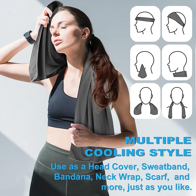 Cooling Towel 43.3" x 15.7" - Ice Sweat Towel for Neck & Face - Quick Cool Down Wrap for Summer Heat, Gym, Running, Golf, Yoga & Sports