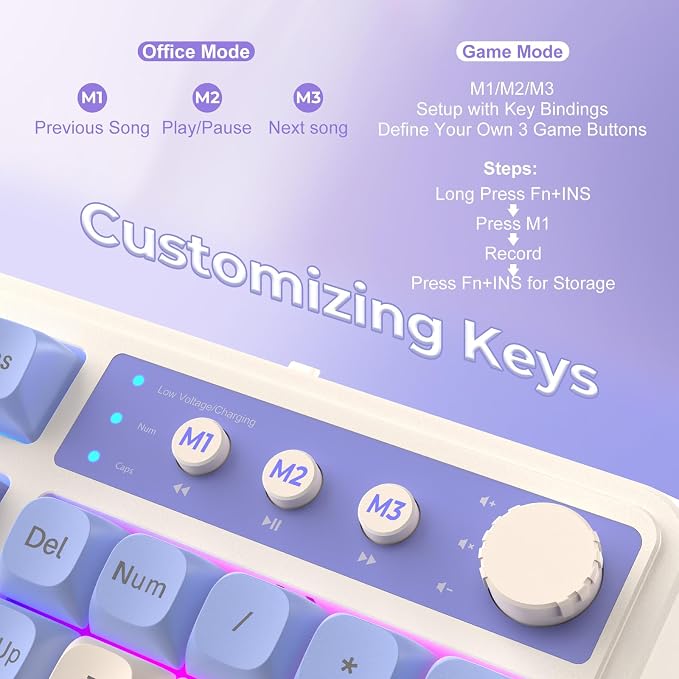 AULA S99 Wireless Keyboard,Bluetooth Computer Gaming Keyboards | 99 Keys with Number Pad,RGB Backlit,Programmable,Creamy Sounding,Tri-Mode BT/2.4GHz/USB-C,2000mAh Thocky Membrane Keyboard