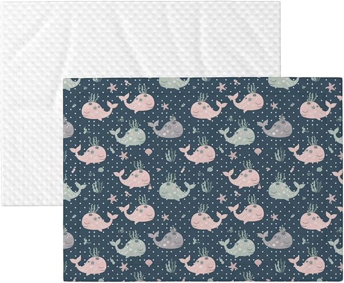 Double Sided Pet Mat for Dog Bed Topper Cat Blanket Furniture Protector, Cute Whales Mandala Blue, Reversible Plush with Tactile Dot Pattern for Style Change