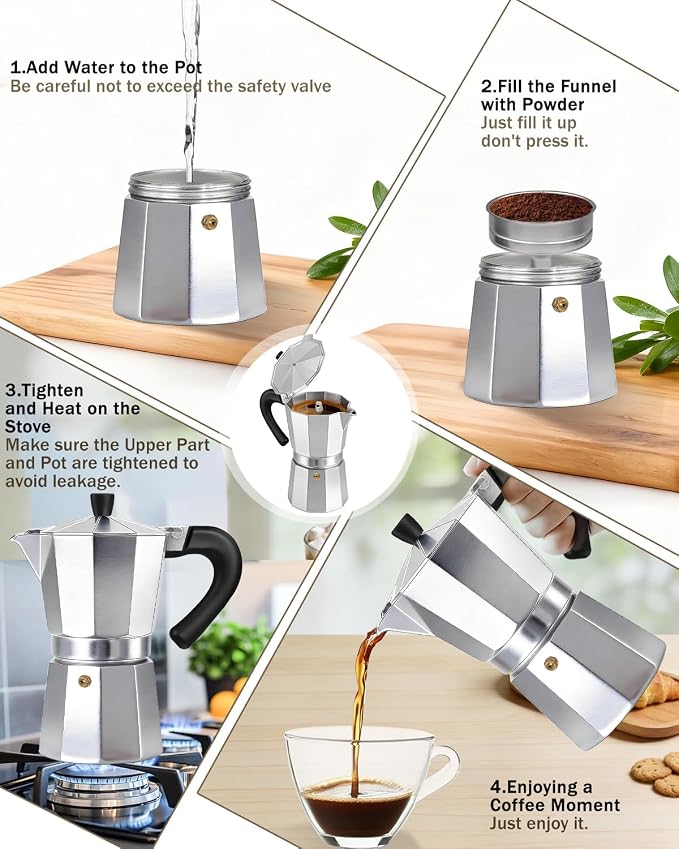 Coffee Maker Stovetop Espresso Maker 9 Cup Aluminum Moka Pot Percolator 15oz 450ml Easy Brewing for Electric Ceramic Stoves Home Camping Italian Cuban Café Classic Silver