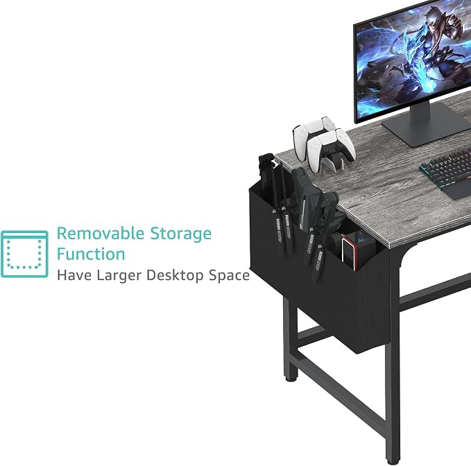 Lufeiya Computer Desk with Fabric Drawers, 40 Inch Gaming Desk for Small Space Home Office, Modern Simple Study Writing Table PC Desks for Bedroom, Gray
