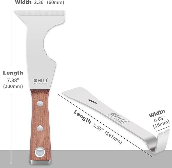 CHILI Tools 7/8" Wide Mini Pry Bar With Flat End + CHILI Tools 5 IN 1 Paint Scraper With Wooden Handle Hammer End (Paint Scraper & Mini Pry Bar)