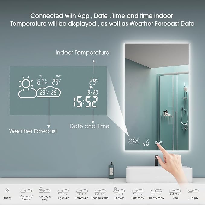 BYECOLD 40"x 24" Lighted Bathroom Mirror with Bluetooth, WiFi/Anti-Fog/Dimmable 3 Colors Backlit Bathroom Smart Mirror with Lights Wall Mounted Memory Function Touch Sensor - Horizontally Hangs