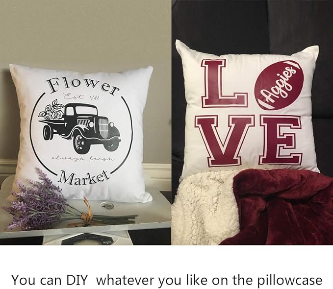 Thmyo 4-Pack 100% Cotton Comfortable Solid Decorative Throw Pillow Case, Square Cushion Cover Pillowcase Sublimation Blank Pillow Covers Valentines Day DIY Throw Pillowcase(18x18inch/45x45cm,White)