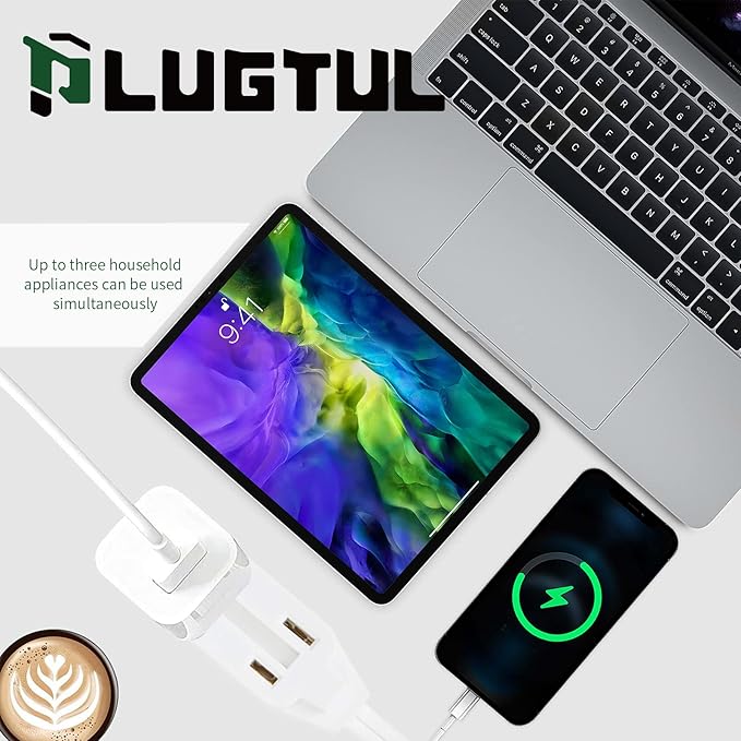 PLUGTUL Indoor White Extension Cord 6 Feet, 3-Outlet Household Extension Cord, 2 Prong, 16 Gauge, 3 Polarized Outlets with Safety Cap Protect for Home Office, 16/2 SPT-2 ETL Listed