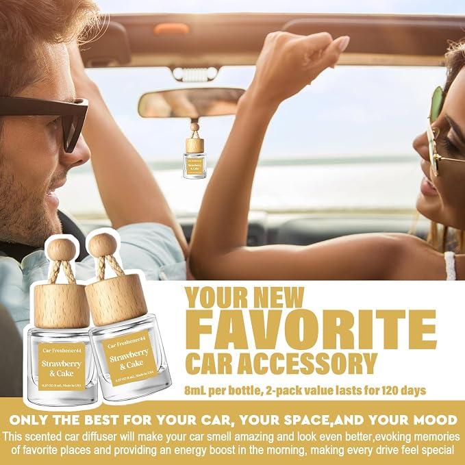 HoogaLife Car Air Freshener Diffuser 2 Pack Hanging Air Freshener Diffuser - Strawberry Pound Cake Fragrance Oil Air D iffuser for Car, 45+ days Long Lasting Fragrance Made in USA (S44)