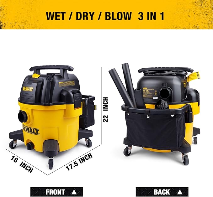 DEWALT 9 Gallon Wet/Dry VAC, Heavy-Duty Shop Vacuum with Attachments, 5 Peak HP, with Blower Function, DXV09PA