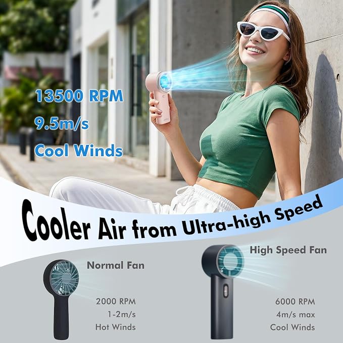 WHATOOK Portable Handheld Turbo Fan, 5 Speeds Mini Personal Fan with 4000mAh Rechargeable Battery, Small Pocket Fan for Travel Essentials, Beach, Office, Gifts for Women Men - Light pink