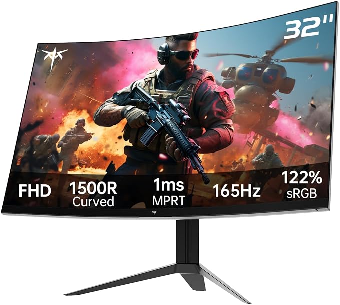 KTC 32 Inch Curved Gaming Monitor, FHD 1080p 165Hz Curve Monitor, H32S17C | 1500R, 1ms MPRT, Adaptive Sync, 122% sRGB, DP/HDMI, Tiltable, Eye Care, VESA, HDR10 for Gaming Home Office Business