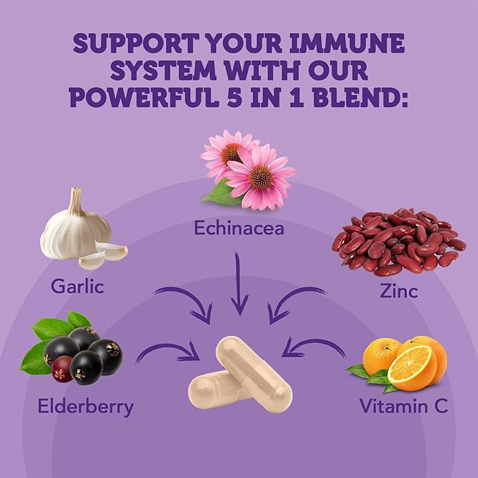 Vitamin Bounty Elderberry Immune Support - with Zinc, Vitamin C & Echinacea, Advanced 5-in-1 Blend, Powerful Antioxidant, Supports Whole Body Balance, Non-GMO - 60 Capsules, 2 Pack