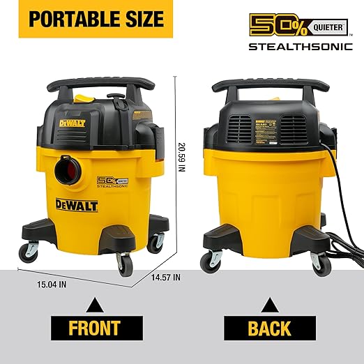 DEWALT Shop Vacuum 5-Gallon 4 HP STEALTHSONIC Wet/Dry Vacuum Cleaner DXV05P-QTB with 6 Dust Bags Ultra Quiet Poly Shop Vacuum with Powerful Suction for Garage, Jobsite, and Workshop
