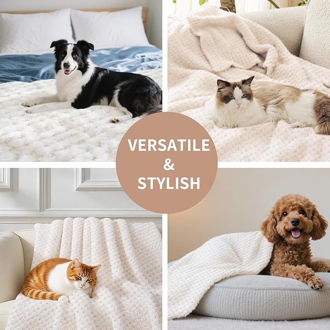 Pet Blanket Warm Soft Dog Blankets Washable Cat Throw Blankets Sofa Bed Couch Furniture Protector Cover for Small Medium Large Dogs Cats, White, 16" x 24"