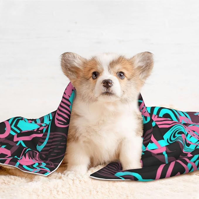 Pet Blanket for Indoor Outdoor Use, Abstract Love Hearts Pattern, Two Sided Reversible Plush Mat with Bumpy Dot Texture for Patios Crates Portable Bed Companion