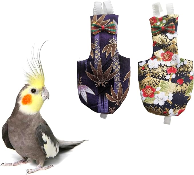 UKJENT Bird Diaper Protective Parrot Nappy - 2 Pack, Reusable Flight Suit with Waterproof Inner Layer, Washable Cute Urine Wet Suit for Cockatiel Monk Parakeet Sun Parakeet Lory(S)