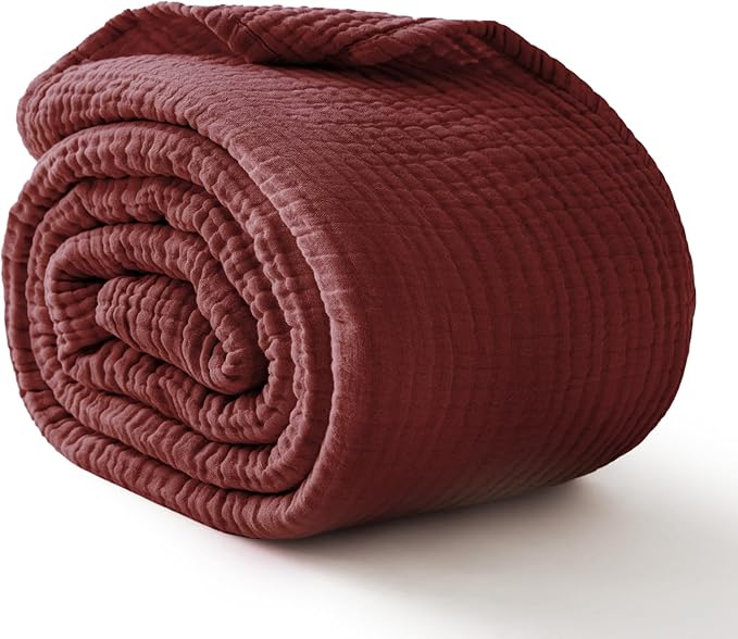 100% Cotton Muslin Blanket 50"x 60", 6 Layers Breathable and Lightweight Cotton Throw Blankets for Couch, Soft Cooling Summer Gauze Blanket for Adults All Season, Burgundy