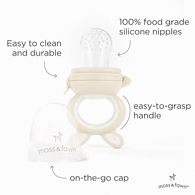 Moss and Fawn Forage Feeder - Soothing Silicone Frozen Breast Milk Popsicle & Baby Food Teething Toy, Pacifier, Fruit Feeder, & Teether - BPA, PVC & Phthalate-Free - Ecru