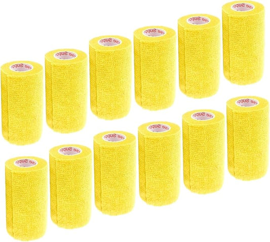 3 Inch Vet Wrap Tape Bulk (Yellow) (Pack of 12) Self Adhesive Adherent Adhering Flex Bandage Grip Roll for Dog Cat Pet Horse